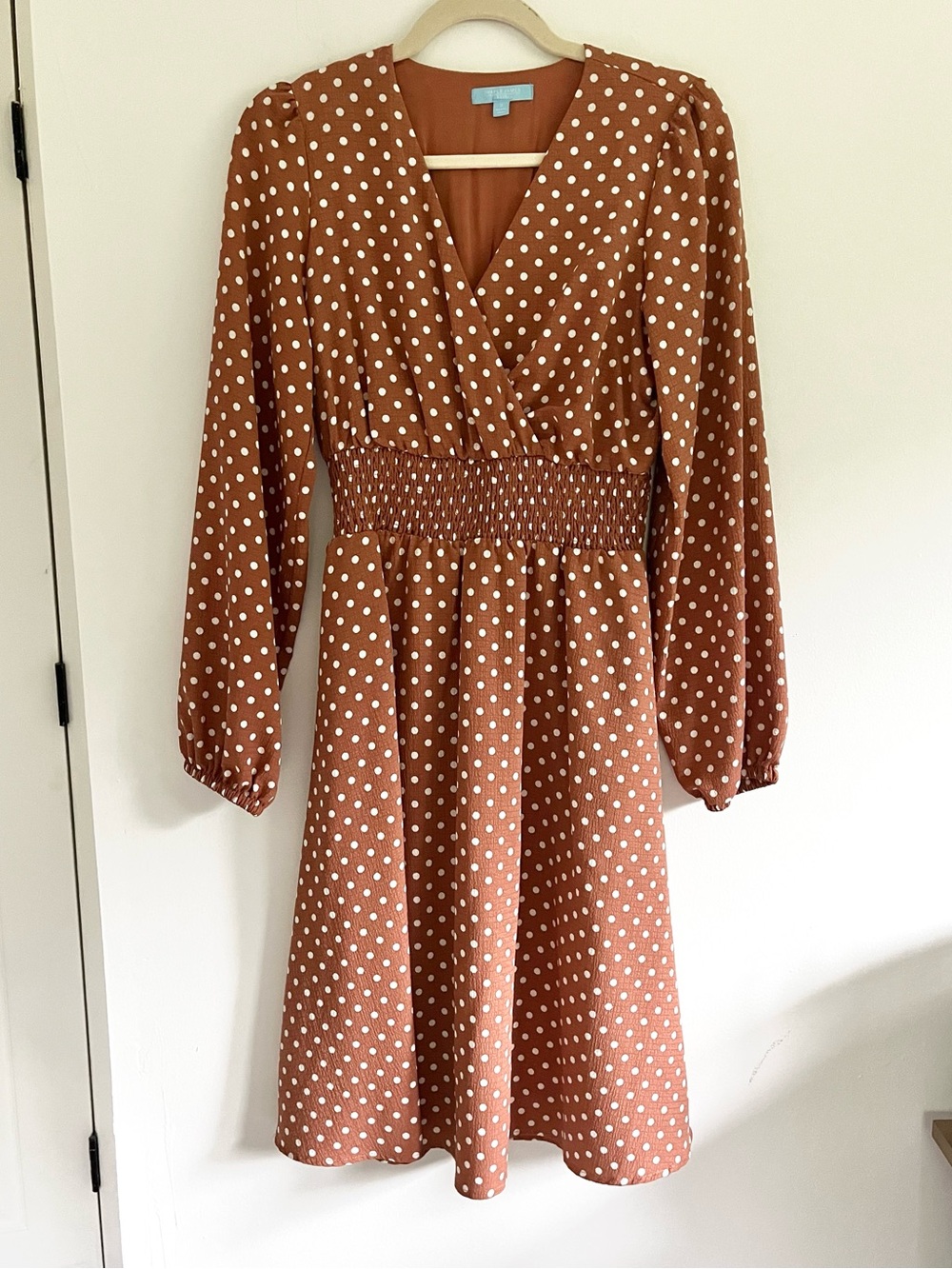 Draper James Brown Polka Dot Long-Sleeve Smocked Dress With Pockets Cottagecore